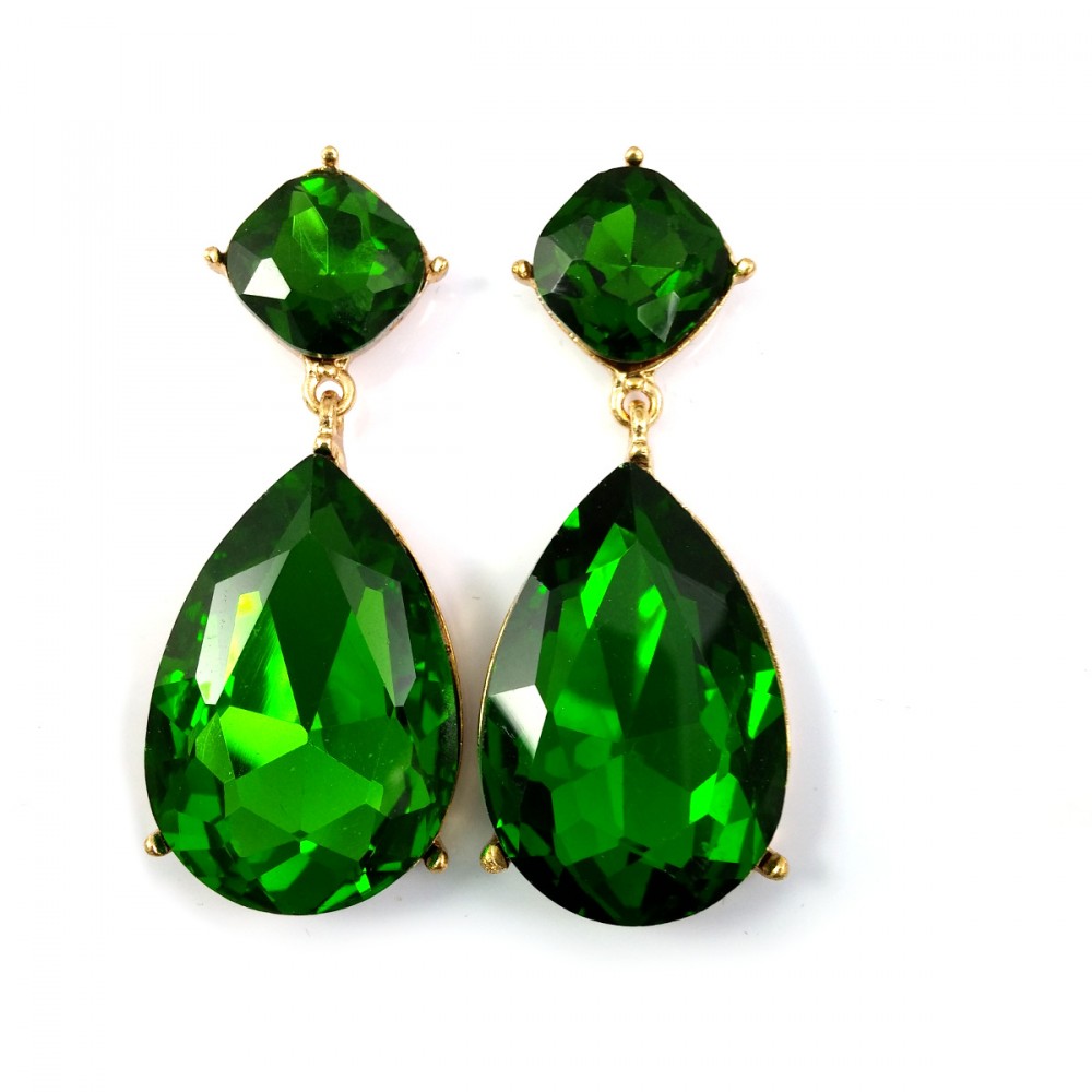 Angelina Emerald Teardrop Stone Stud Statement Earrings